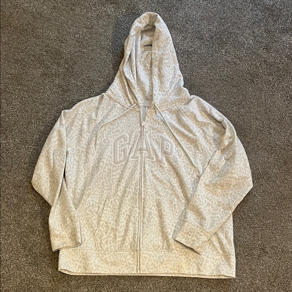 GAP Cream Leopard Print Zip Hoodie